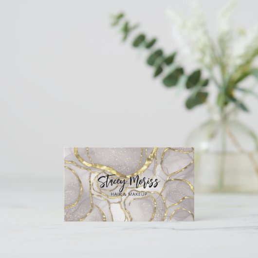 Glamシックモダン金ゴールド抽象芸術かわいいスクリプト 名刺 (スタンド正面)