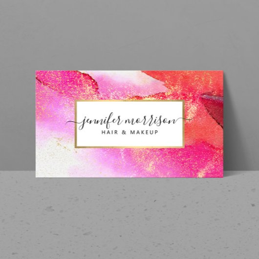 Glamスクリプト明るいピンクの水色のフェイク金ゴールドダスト 名刺