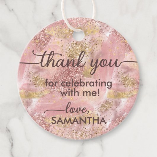 Glamスパパーティーフェイクバラ金ゴールドグリッターありがとう フェイバータグ (正面)