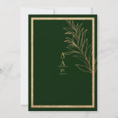 Glamダークグリーン金ゴールドグリッターリーフ結婚フローラ 招待状 (裏面)