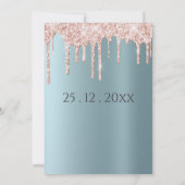 Glamティール（緑がかった色）バラ金ゴールドグリッターdripsスクリプト結婚の 招待状 (裏面)