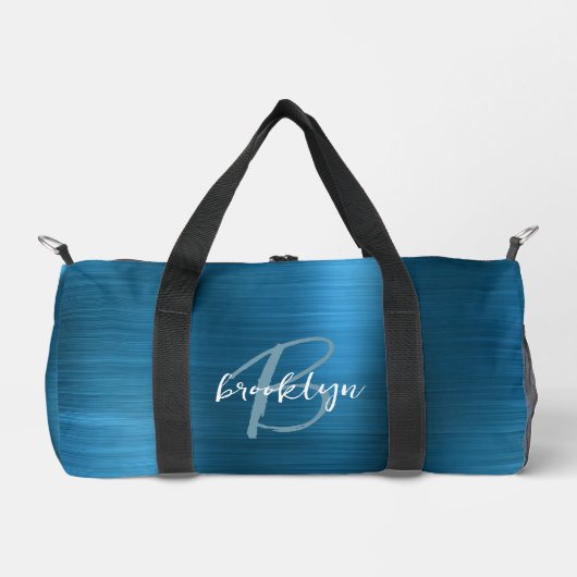 Glamティール(緑がかった色)ブルーブラシ仕上げメタルホワイトモノグラム ダッフルバッグ (正面)