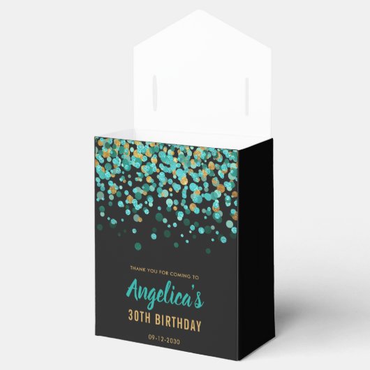 Glamティール(緑がかった色)金ゴールドグリッター紙吹雪サンキュー誕生日 フェイバーボックス (オープン)