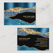 *~* Glamティール(緑がかった色)Agate Geode金ゴールドグリッターブラック 名刺 (正面/裏面)