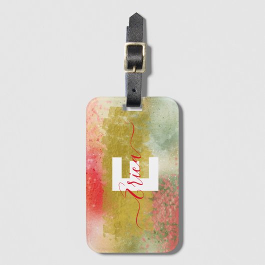 Glamトレンディーモダン抽象芸術書道スクリプト ラゲッジタグ (正面縦)