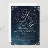 Glamネイビーエレガントヴィンテージ書私たちはまだ行う 招待状 (正面/裏面)