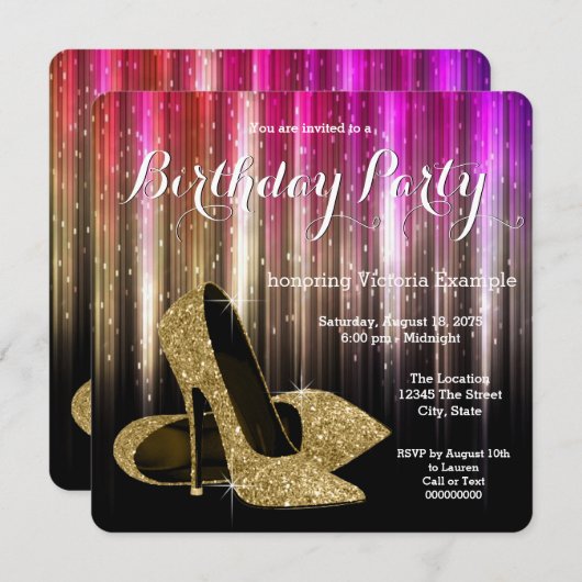 Glamハイヒールシューバースデーパーティー 招待状 (正面/裏面)