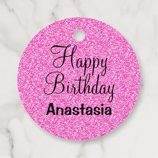 Glamハッピーバースデーホットピンクグリッタースパークル名 フェイバータグ (裏面)