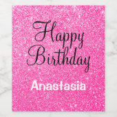 Glamハッピーバースデーホットピンクグリッタースパークル名 ワインラベル (シングルラベル)