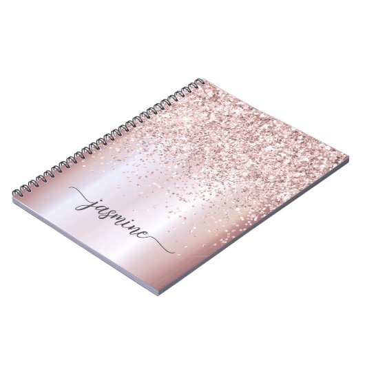 Glamバラガーリー金ゴールドグリッターモノグラム名スクリプト ノートブック (左側)