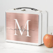 Glamバラガーリー金ゴールドブラシ仕上げ金属モノグラムスクリプト メタルランチボックス (インサイチュ)