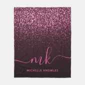 Glamバラピンクグリッタースモダンクリプトモノグラム名 フリースブランケット (正面)