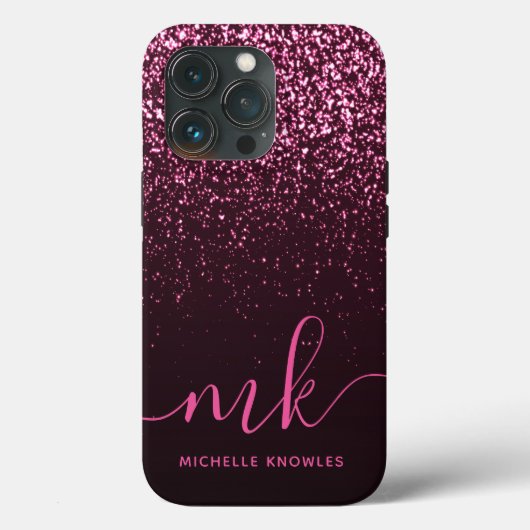 Glamバラピンクグリッタースモダンクリプトモノグラム名 Case-Mate iPhoneケース (裏面)
