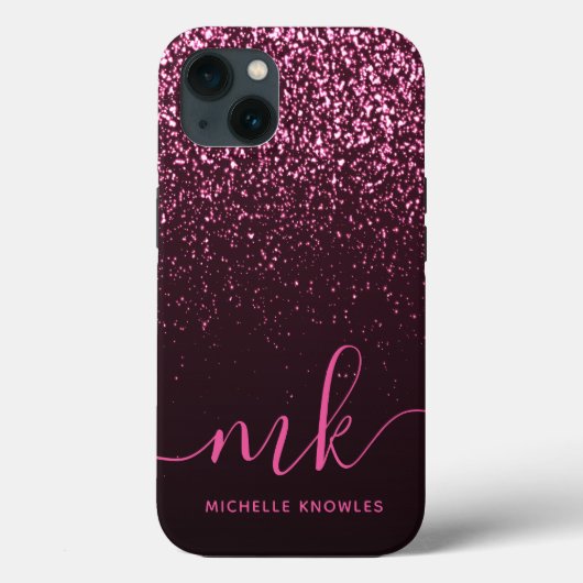 Glamバラピンクグリッタースモダンクリプトモノグラム名 Case-Mate iPhoneケース (裏面)