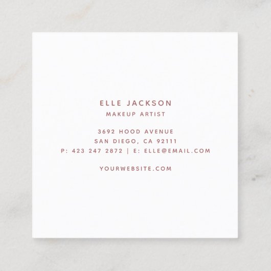 Glamバラ金ゴールドグリッターピンクリップメイクアップアーティスト スクエア名刺 (裏面)