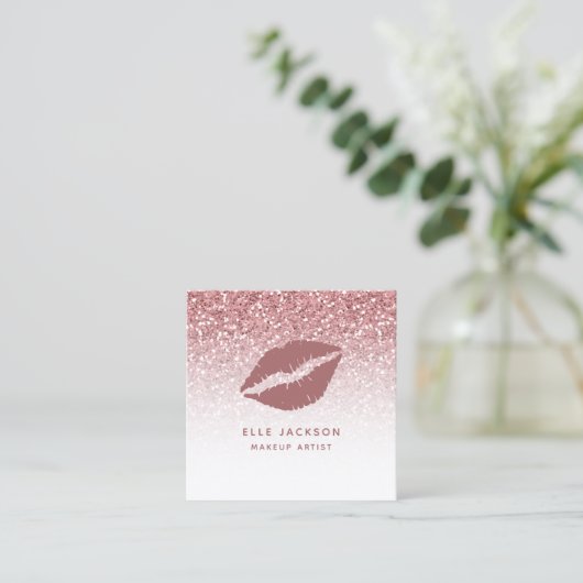 Glamバラ金ゴールドグリッターピンクリップメイクアップアーティスト スクエア名刺