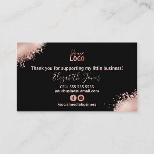 Glamバラ金ゴールドグリッター購入ありがとう 名刺 (裏面)