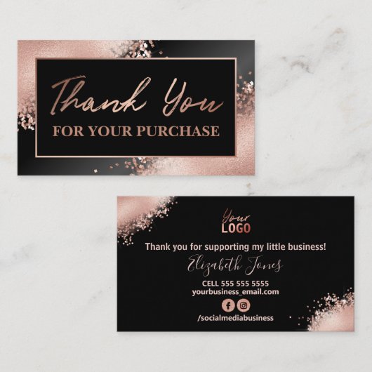 Glamバラ金ゴールドグリッター購入ありがとう 名刺 (正面/裏面)