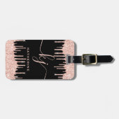 Glamバラ金ゴールドグリッターDripsモノグラムスクリプト ラゲッジタグ (正面横)