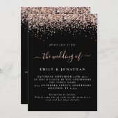Glamバラ金ゴールドグリッターQRコードブラック結婚ズ 招待状 (正面/裏面)
