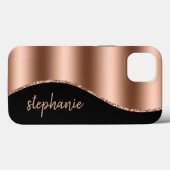 Glamバラ金ゴールドシグネチャーフェイクフォイルウェーブブラック Case-Mate iPhoneケース (裏面 (横))