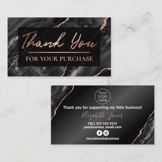 Glamバラ金ゴールドダマスクお買い上げ頂きありがとうございます 名刺 (正面/裏面)