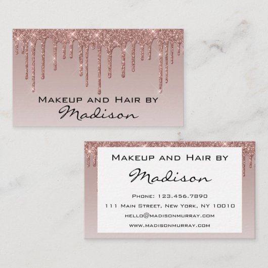 Glamバラ金ゴールドフェイクグリッタードリップスメイクアップアーティスト 名刺 (正面/裏面)