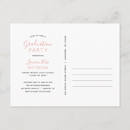 Glamバラ金ゴールドフォトコラージュ卒業招待状 インビテーションポストカード (裏面)