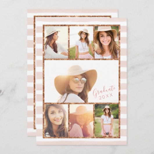 Glamバラ金ゴールドフォトコラージュ卒業招待状 招待状 (正面/裏面)