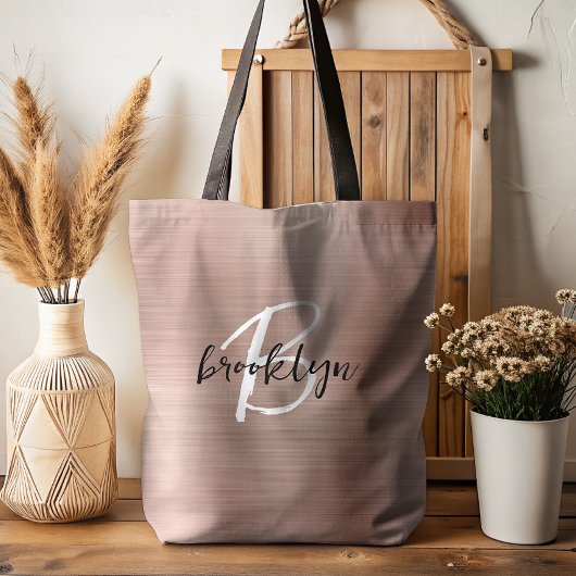 Glamバラ金ゴールドブラシ仕上げ金属白黒モノグラム トートバッグ