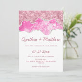Glamバラ金ゴールドホワイトピンクシルバーグリッター結婚ズ 招待状 (スタンド正面)