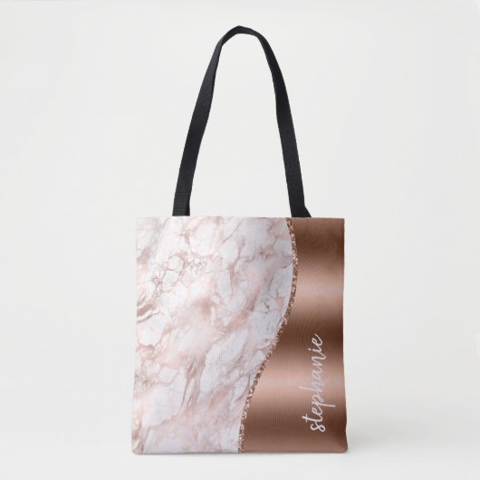 Glamバラ金ゴールドホワイトマーブルメタリック名 トートバッグ (正面)