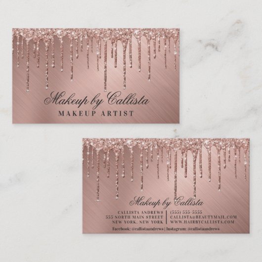Glamバラ金ゴールドメタリックグリッタードリップメイクアップ 名刺 (正面/裏面)