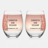 Glamバラ金ゴールドリッピンググリッターメタリック結婚ズ ステムなしワイングラス (正面)