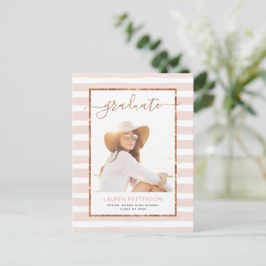 Glamバラ金ゴールド写真卒業パーティー招待状 インビテーションポストカード (スタンド正面)