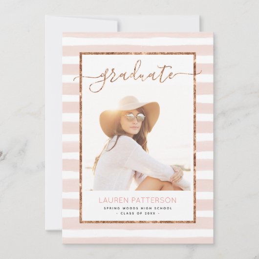 Glamバラ金ゴールド写真卒業パーティー招待状 招待状 (正面)