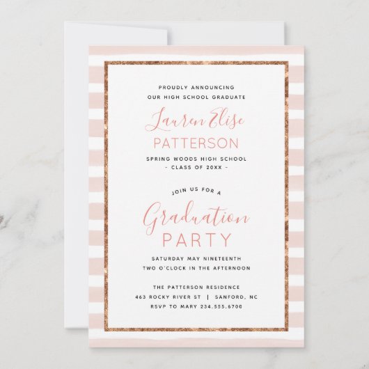 Glamバラ金ゴールド写真卒業パーティー招待状 招待状 (裏面)