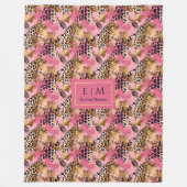 Glamバラ金ゴールド水色ヒョウ皮フリース フリースブランケット (正面)