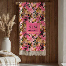 Glamバラ金ゴールド水色ヒョウ皮フリース