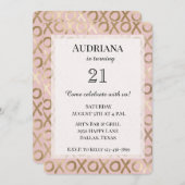 Glamバラ金ゴールド赤面XOXO誕生日 招待状 (正面/裏面)