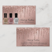 Glamバラ金ゴールド金属グリッタードリップ爪、 ネイルポーランド 名刺 (正面/裏面)