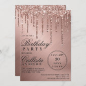 Glamバラ金ゴールド金属グリッタードリップ誕生日 招待状 (正面/裏面)