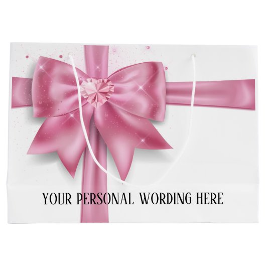 Glamビッグピンクサテンギフトボウダイヤモンドハートグリッター ラージペーパーバッグ (裏面)