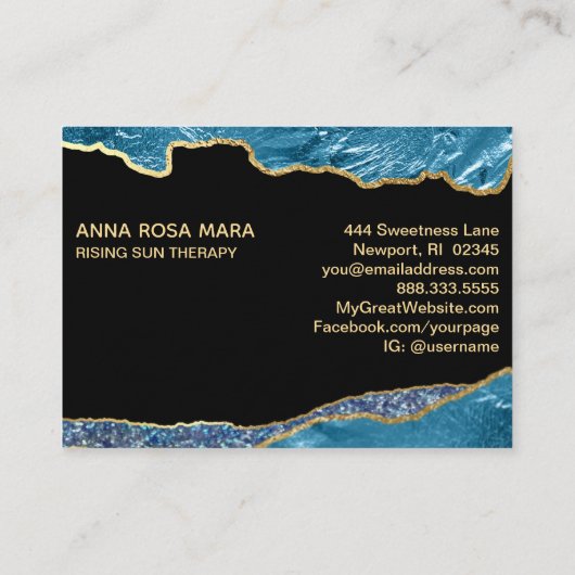 *~* Glamビーチドルフィン金ゴールドグリッターブラックティール(緑がかった色) 名刺 (裏面)