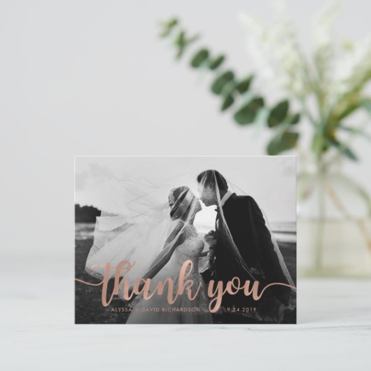 Glamフェイクバラ金ゴールド結婚の写真ありがとう ポストカード (スタンド正面)