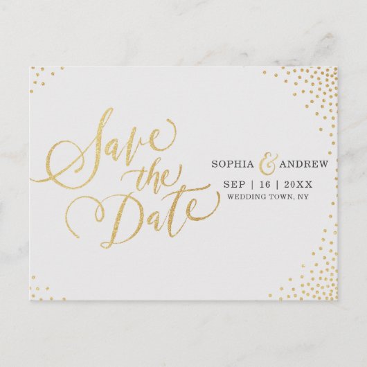 Glamフェイク金ゴールドグリッター書の日付を保存 案内ポストカード (正面)
