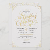 Glamフェイク金ゴールドグリッター書道ヴィンテージ結婚式 招待状 (正面/裏面)