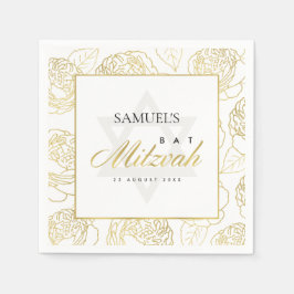 GLAMフェイク金ゴールドホワイトローズフローラバーバルミツワー スタンダードカクテルナプキン