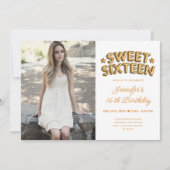 Glamフォト金ゴールドホワイトバルーン甘い16 招待状 (正面)