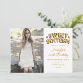 Glamフォト金ゴールドホワイトバルーン甘い16 招待状 (スタンド正面)